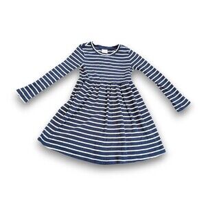 Hanna Andersson Long Sleeve Blue White Stripe Ribbed Dress Girls 110 US 5